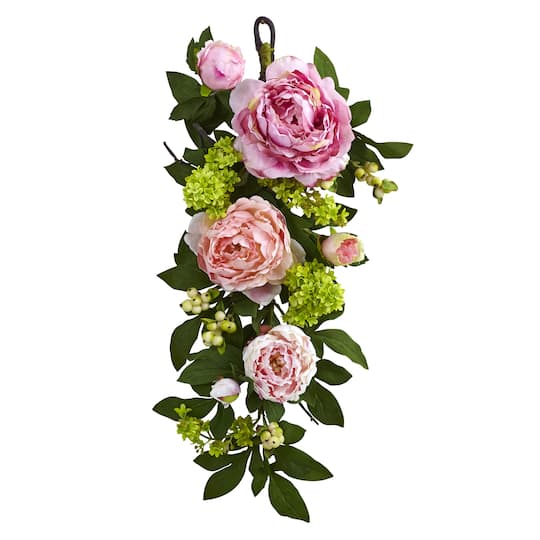 24" Pink Mixed Peony & Hydrangea Teardrop Swag